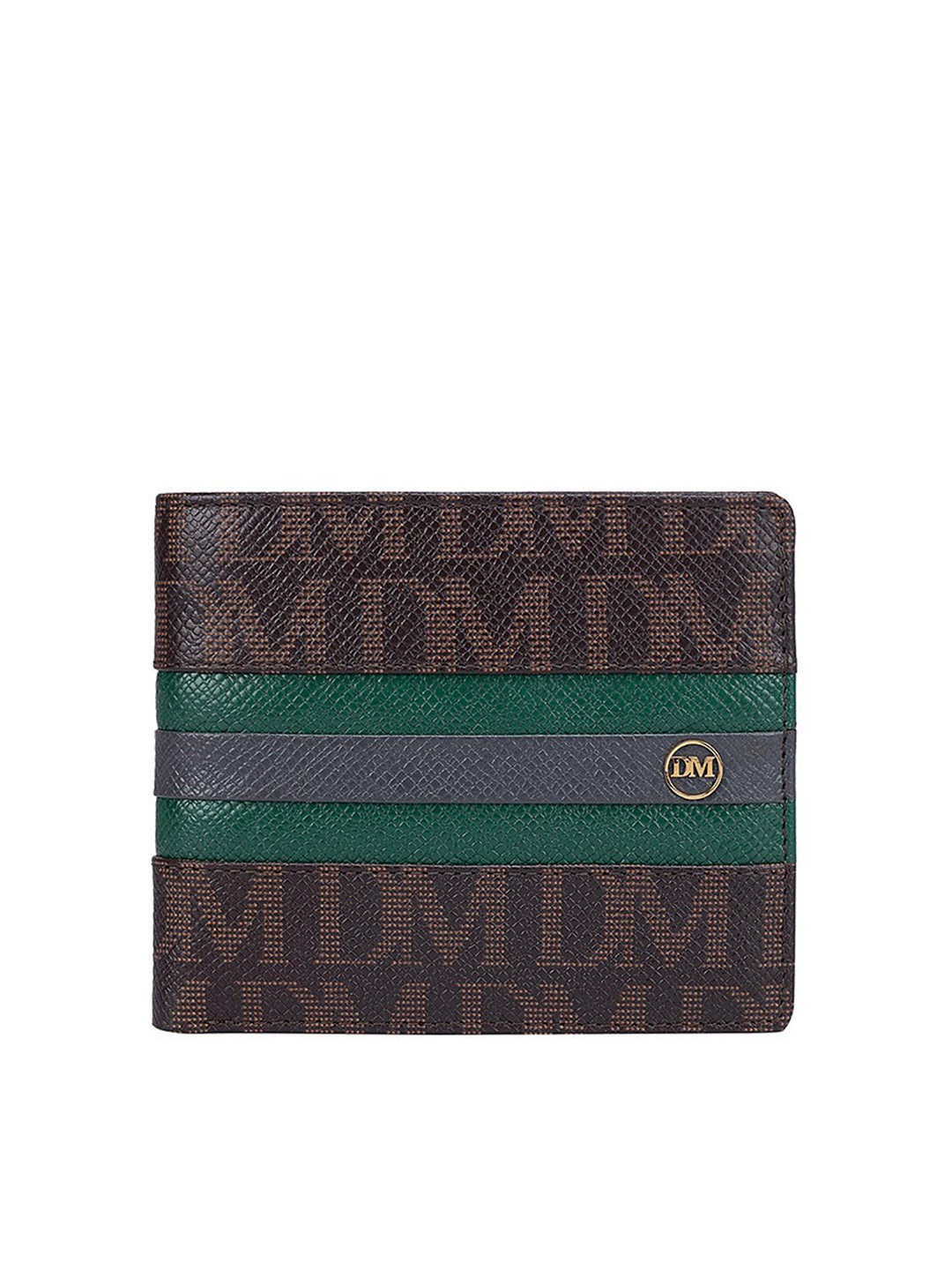 

Da Milano Men Brown & Green Typography Textured Leather Two Fold Wallet