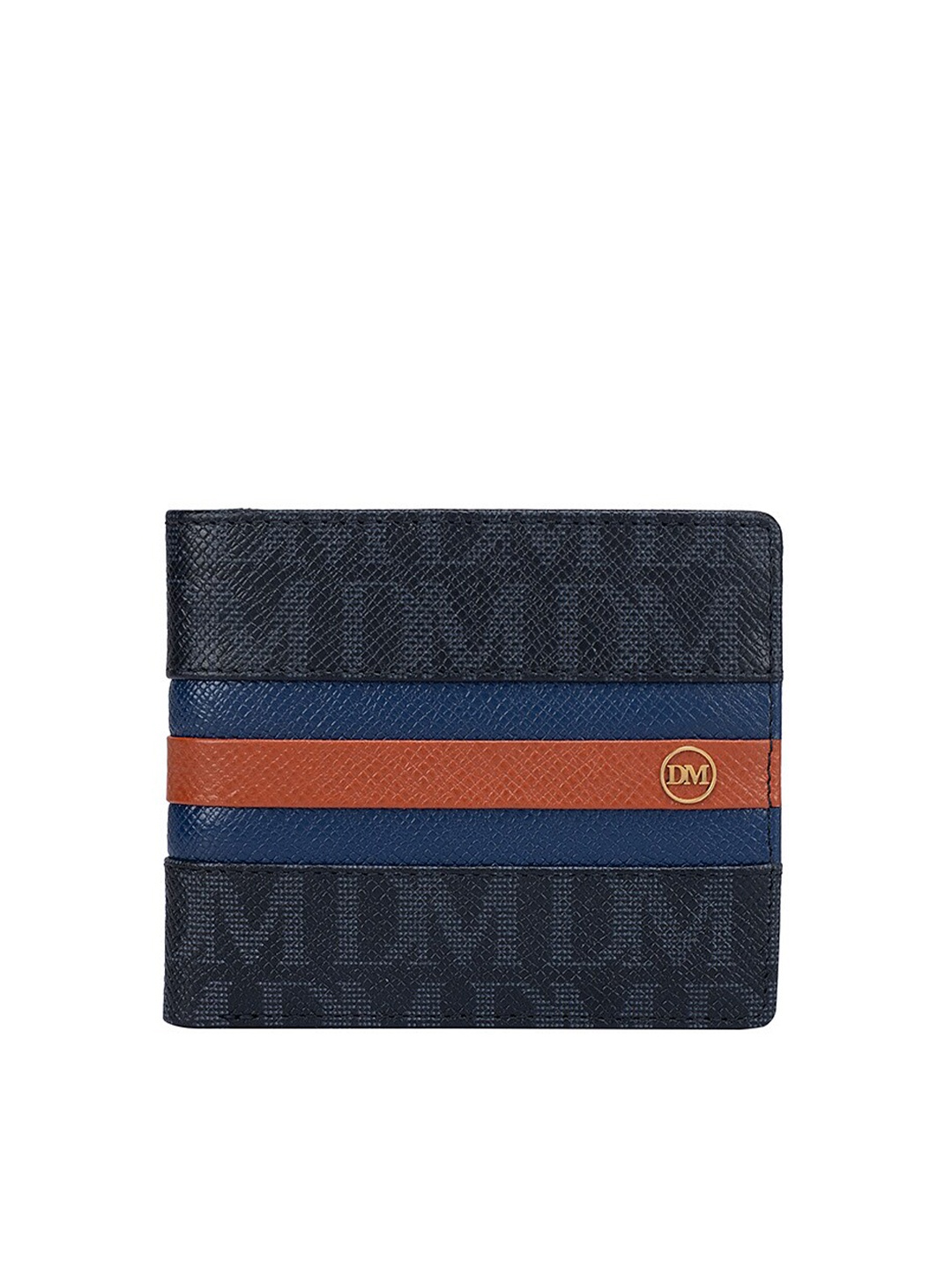 

Da Milano Men Typography Printed Leather Two Fold Wallet, Navy blue