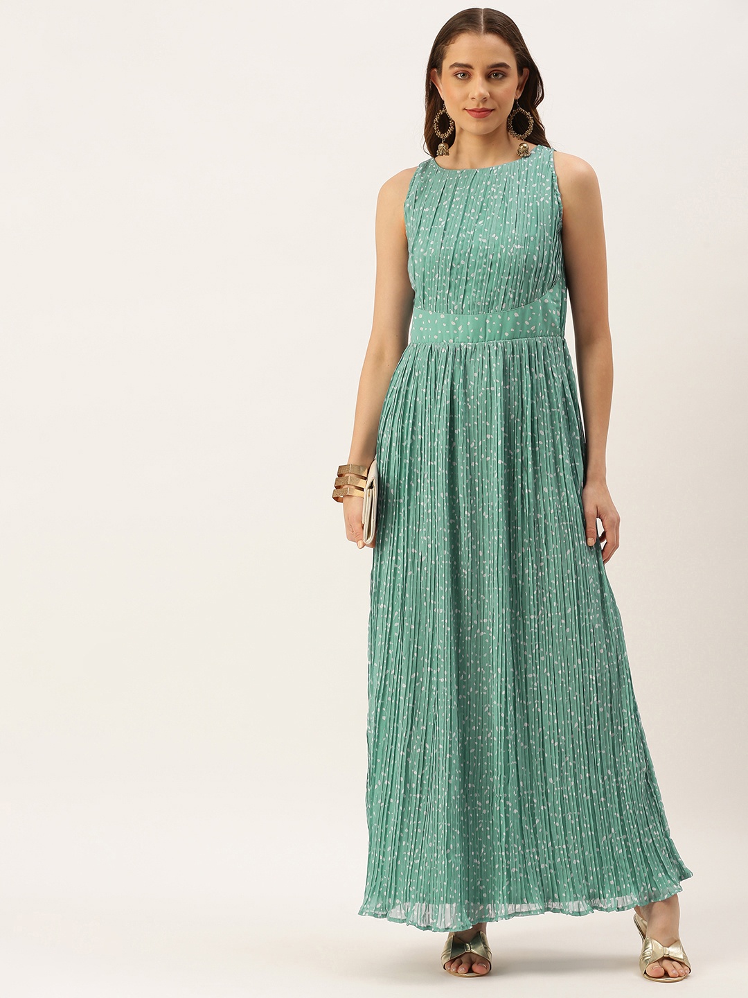 

Ethnovog Blue Georgette A-Line Maxi Dress
