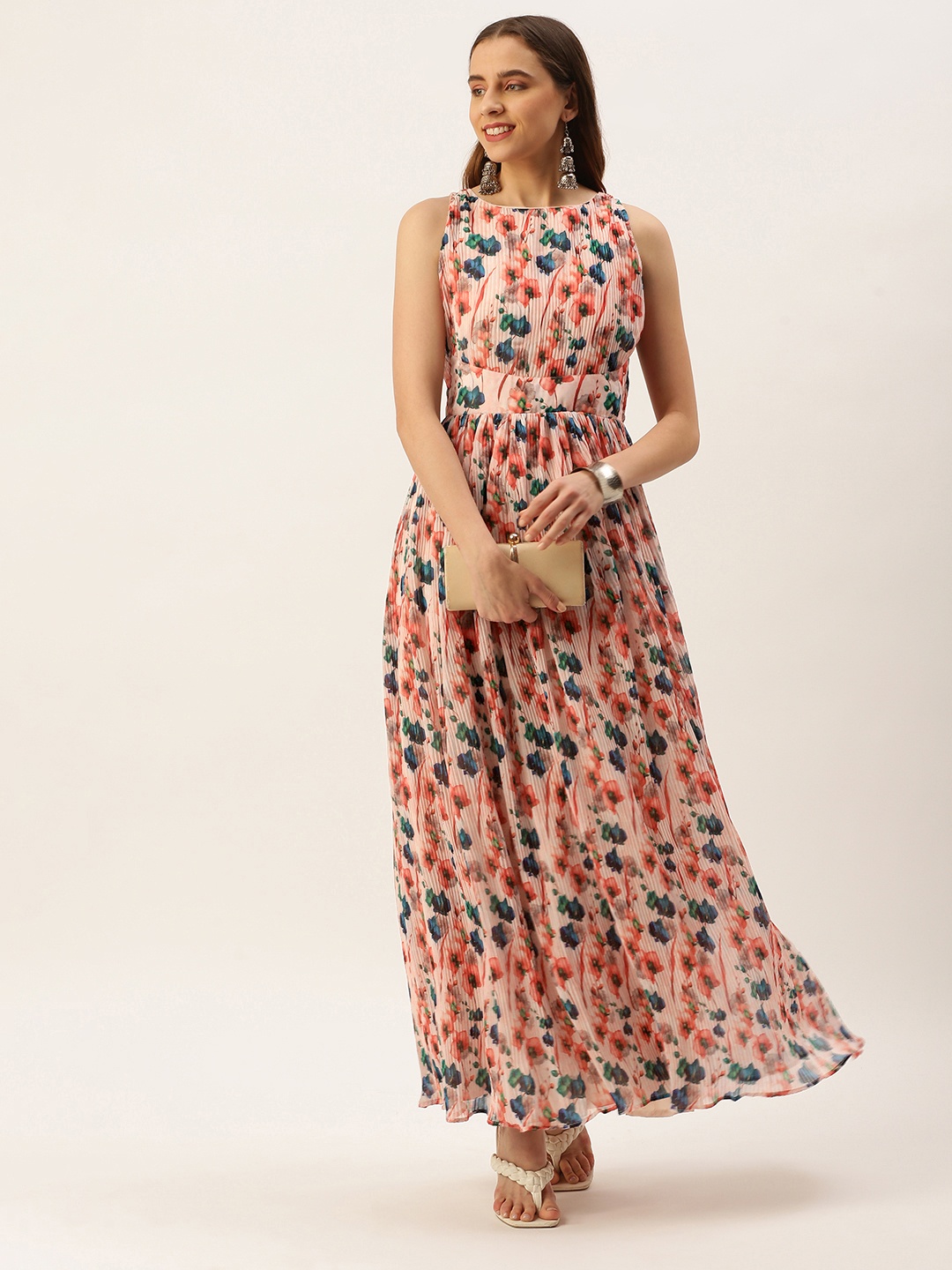 

Ethnovog Multicoloured Floral Georgette Ethnic Maxi Dress, Multi