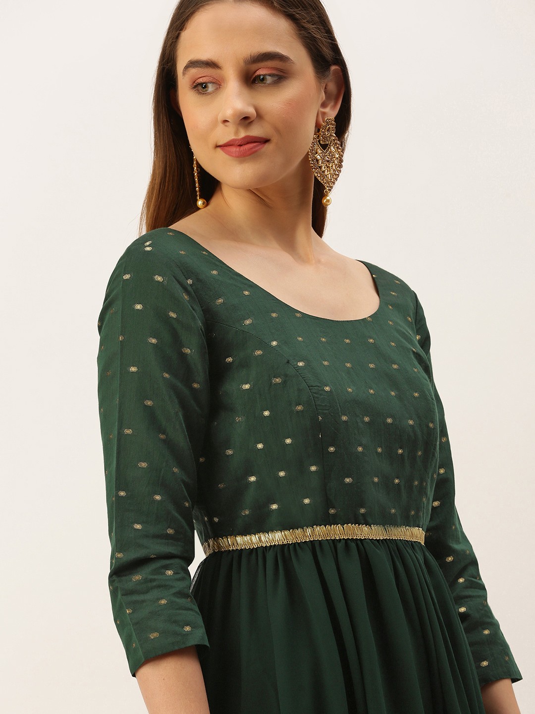 

Ethnovog Embellished Georgette Gotta Patti Ethnic Maxi Dress, Green