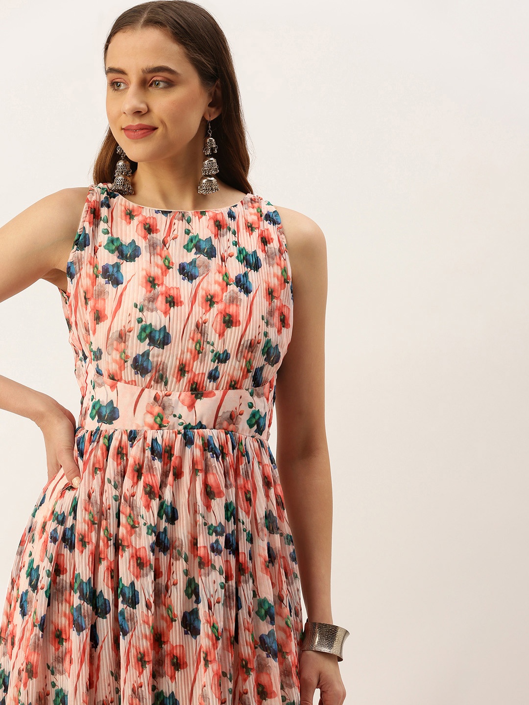 

Ethnovog Floral Printed Georgette Ethnic Maxi Dress, Multi