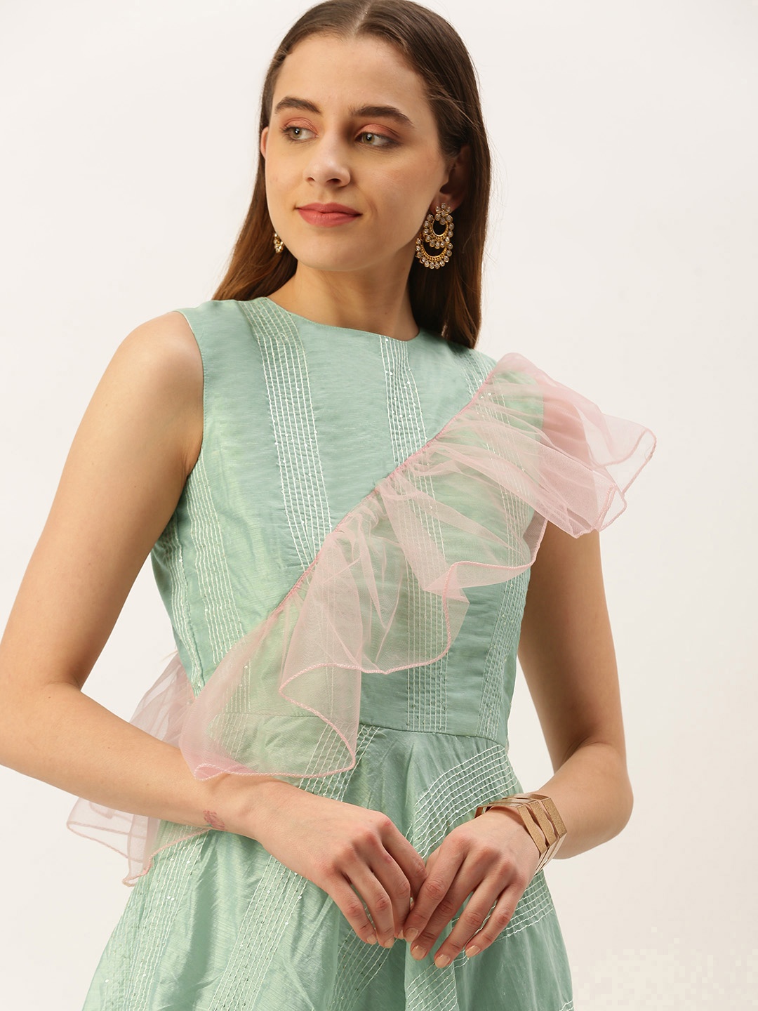 

Ethnovog Embroidered Ethnic Maxi Dress, Green