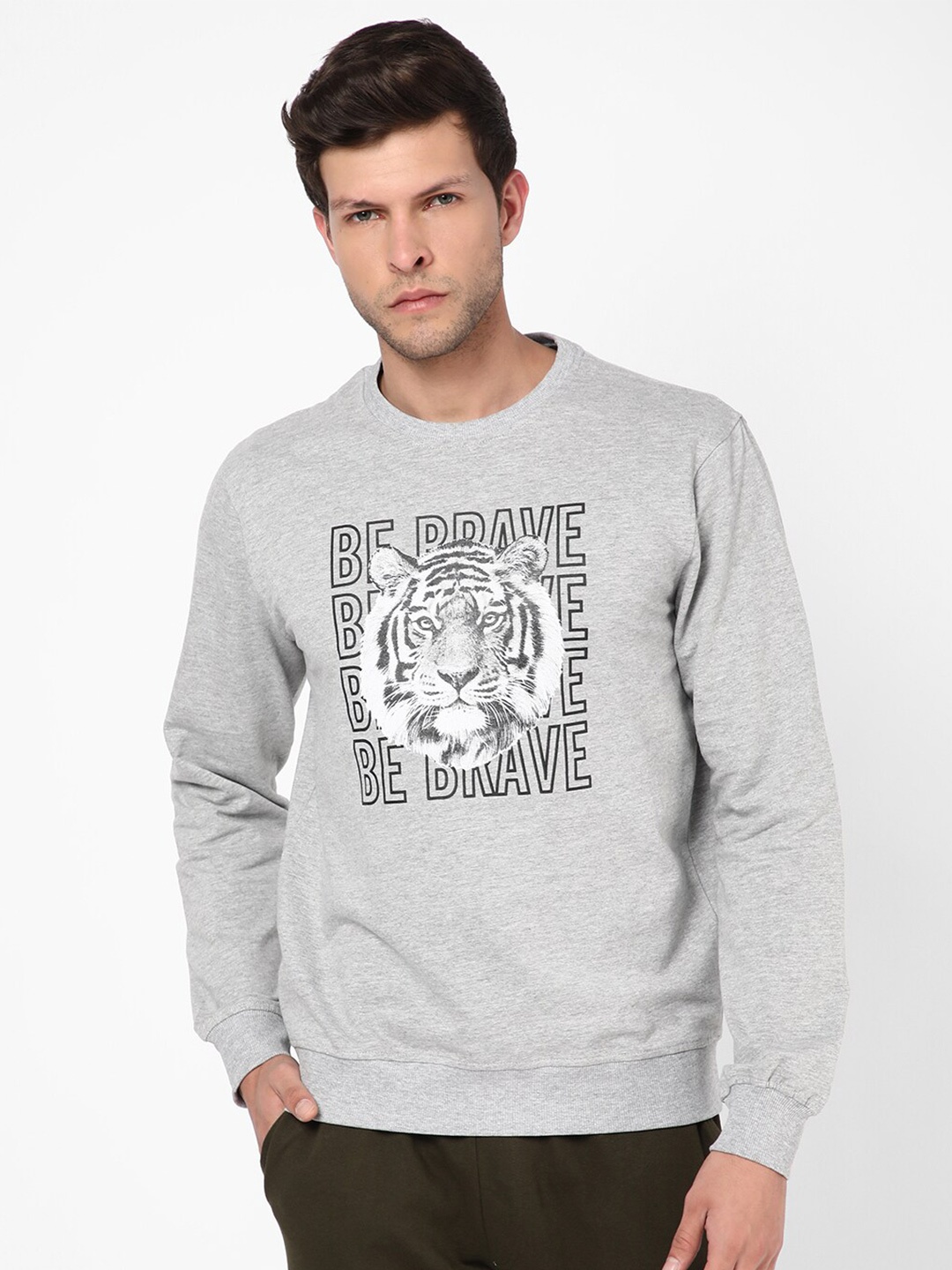 

R&B Men Grey Printed Sweatshirt