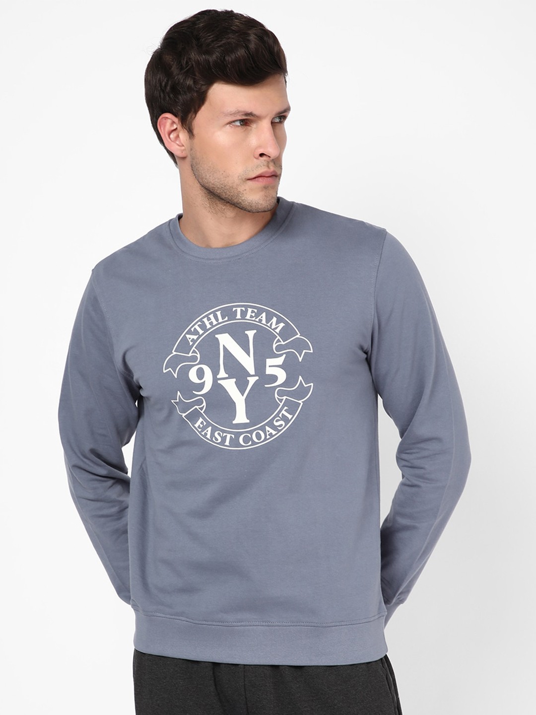 

R&B Men Printed Cotton Sweatshirt, Blue