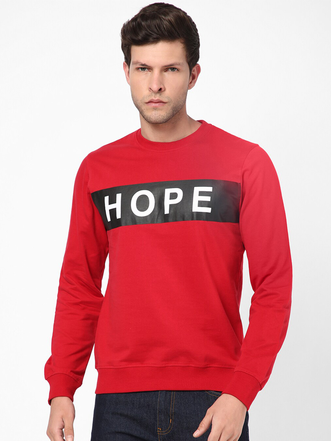 

R&B Men Printed Cotton Sweatshirt, Red