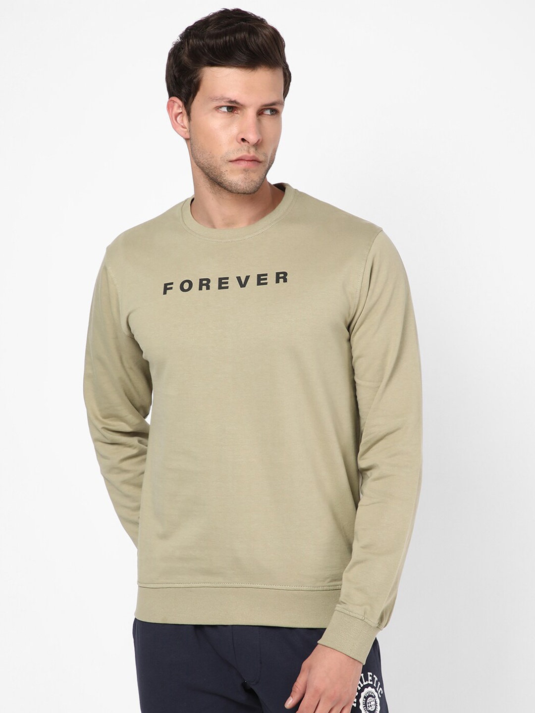 

R&B Men Printed Cotton Sweatshirt, Beige