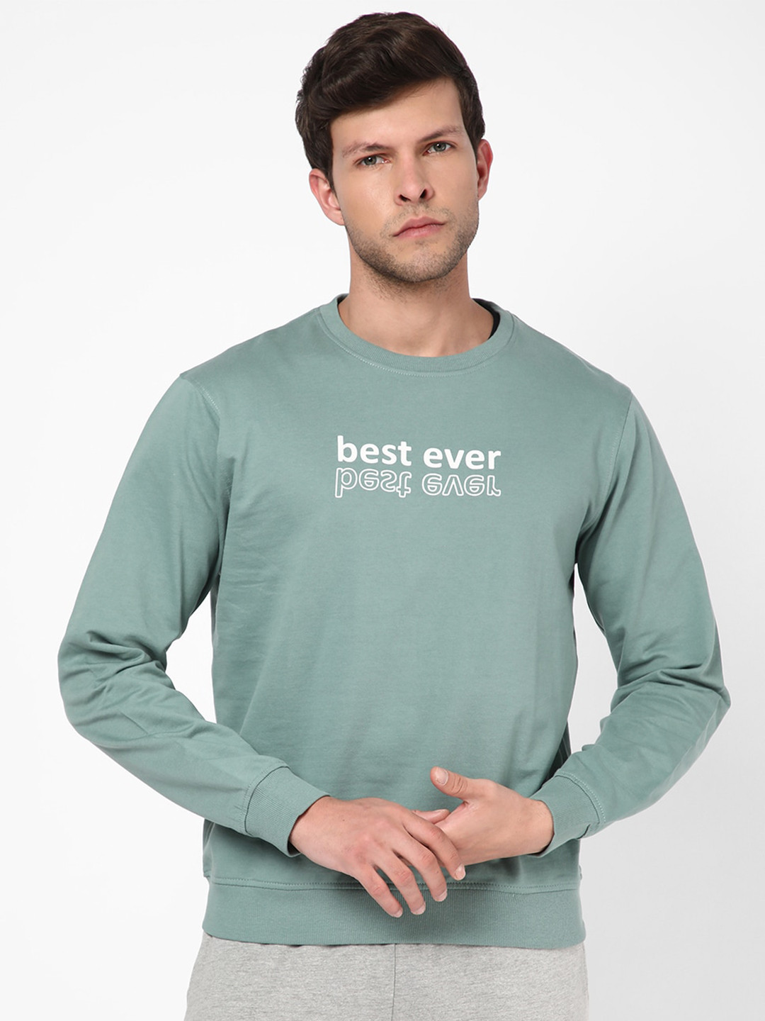 

R&B Men Printed Sweatshirt, Green