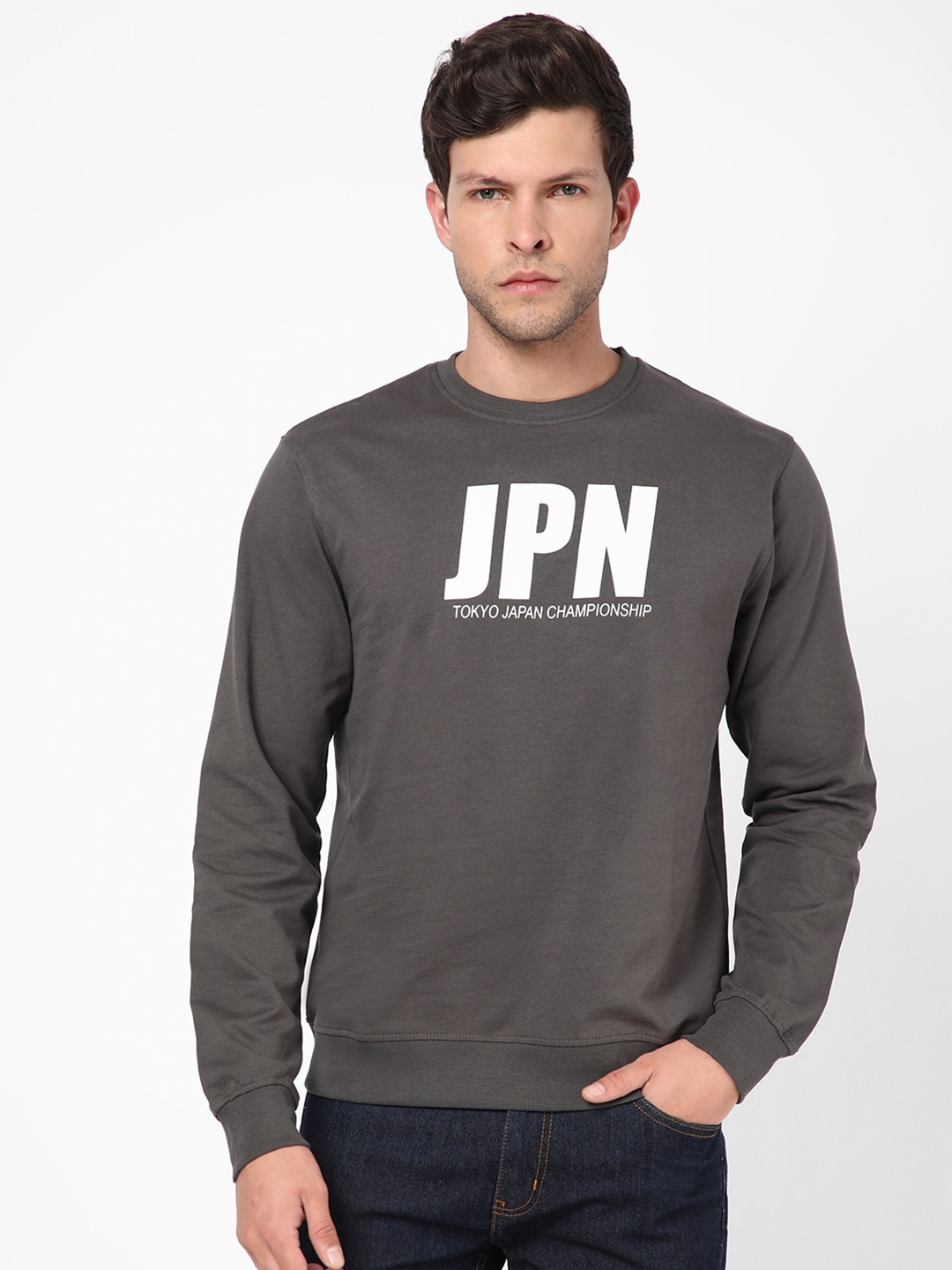 

R&B Men Printed Sweatshirt, Grey