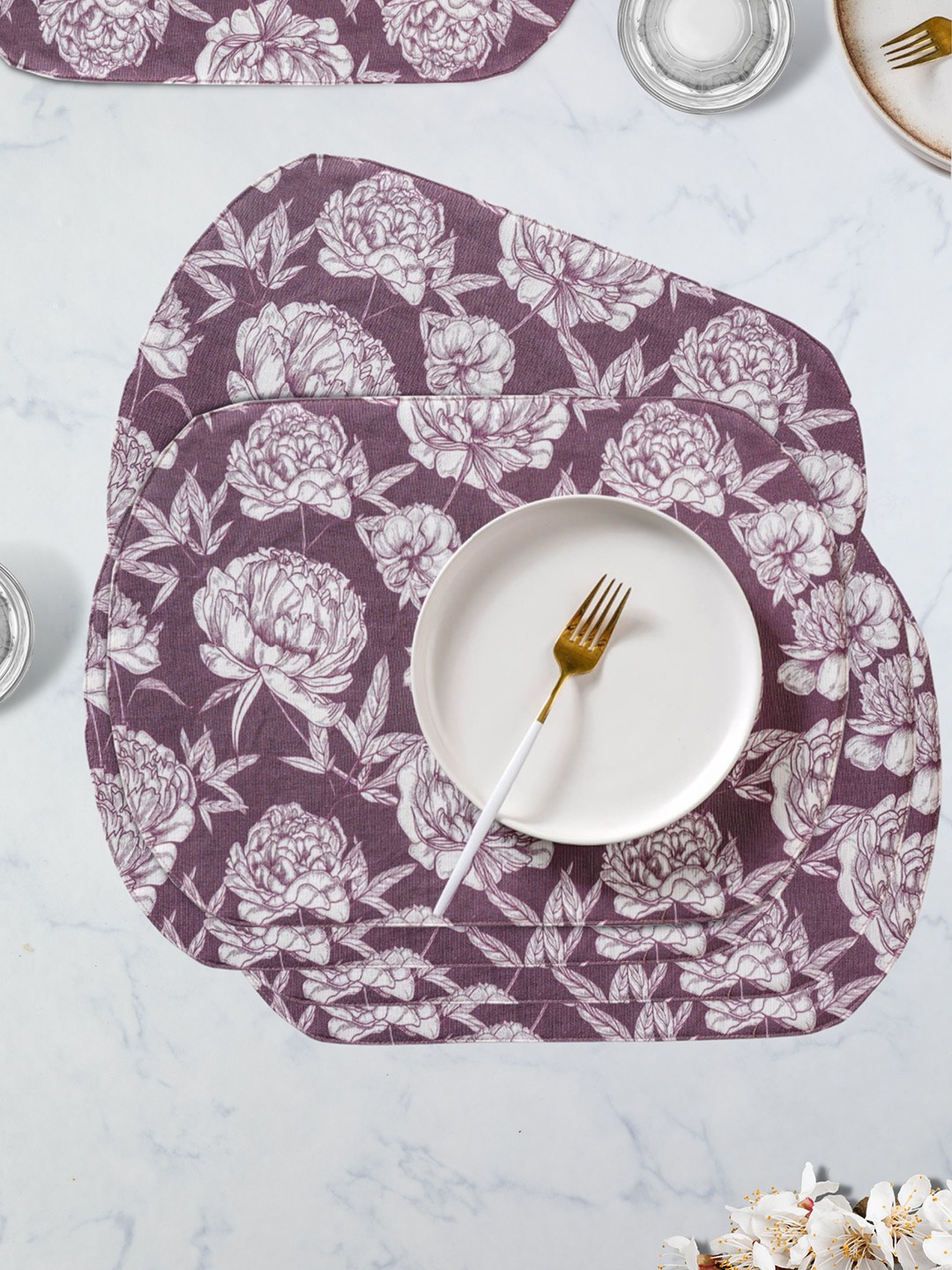 

Nestasia Set Of 6 Purple Printed Cotton Table Placemats