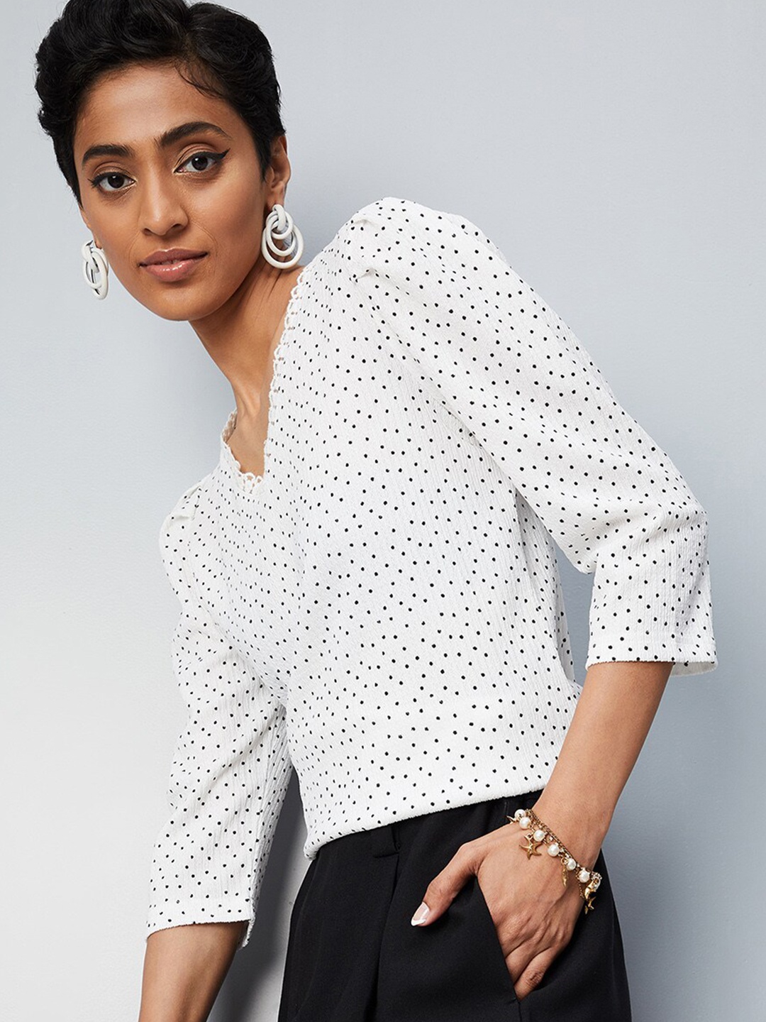 

max Cream-Coloured Print Wrap Top