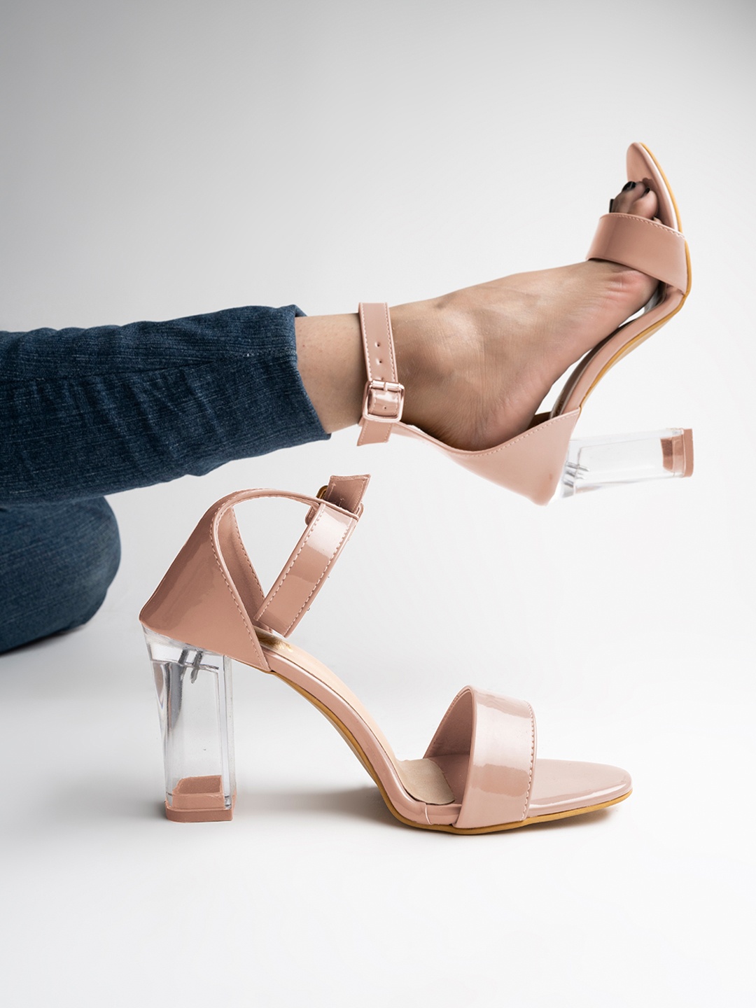 

Shoetopia Open Toe Block Heels, Beige