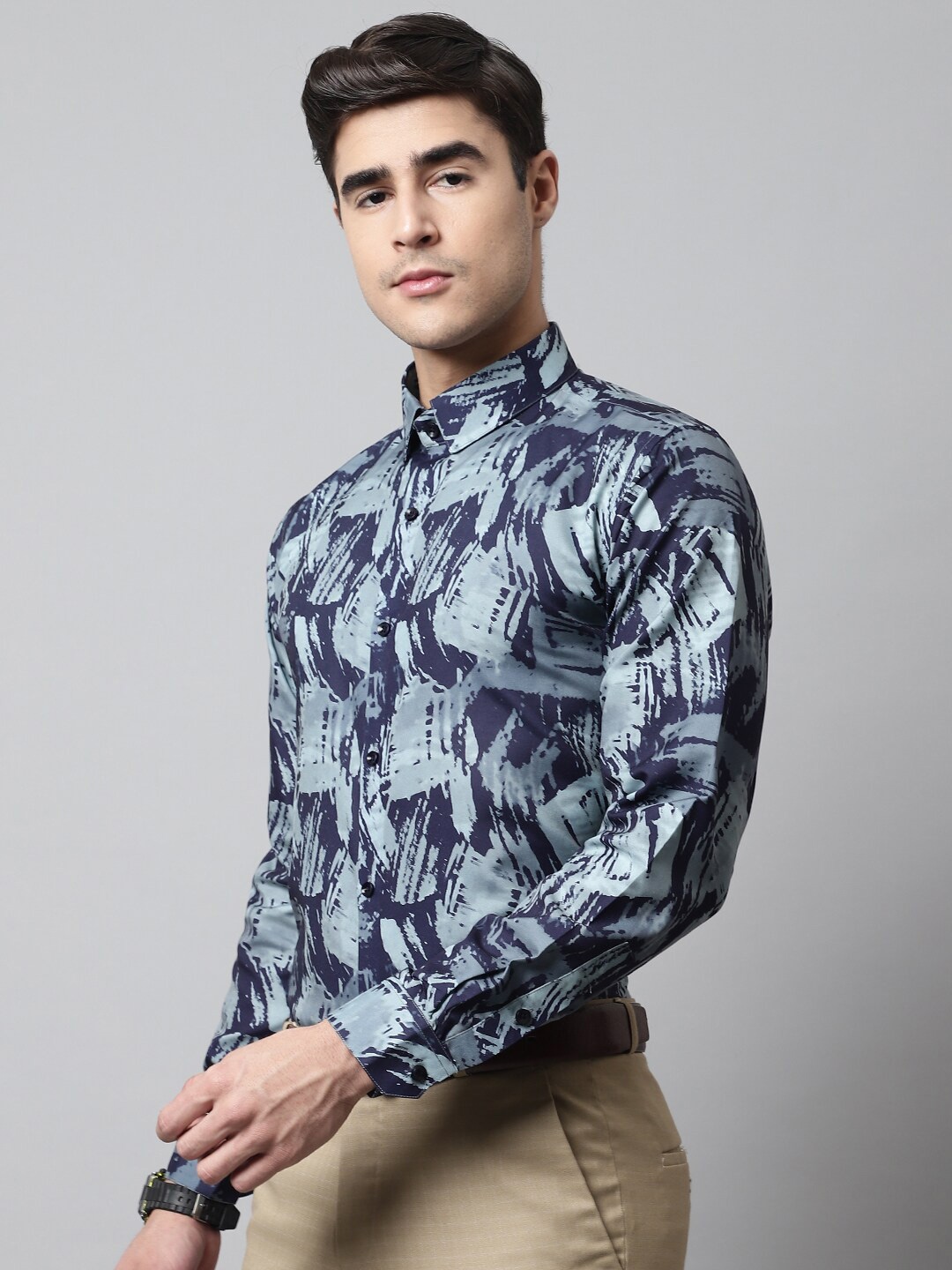 

JAINISH Men Classic Printed Cotton Formal Shirt, Navy blue
