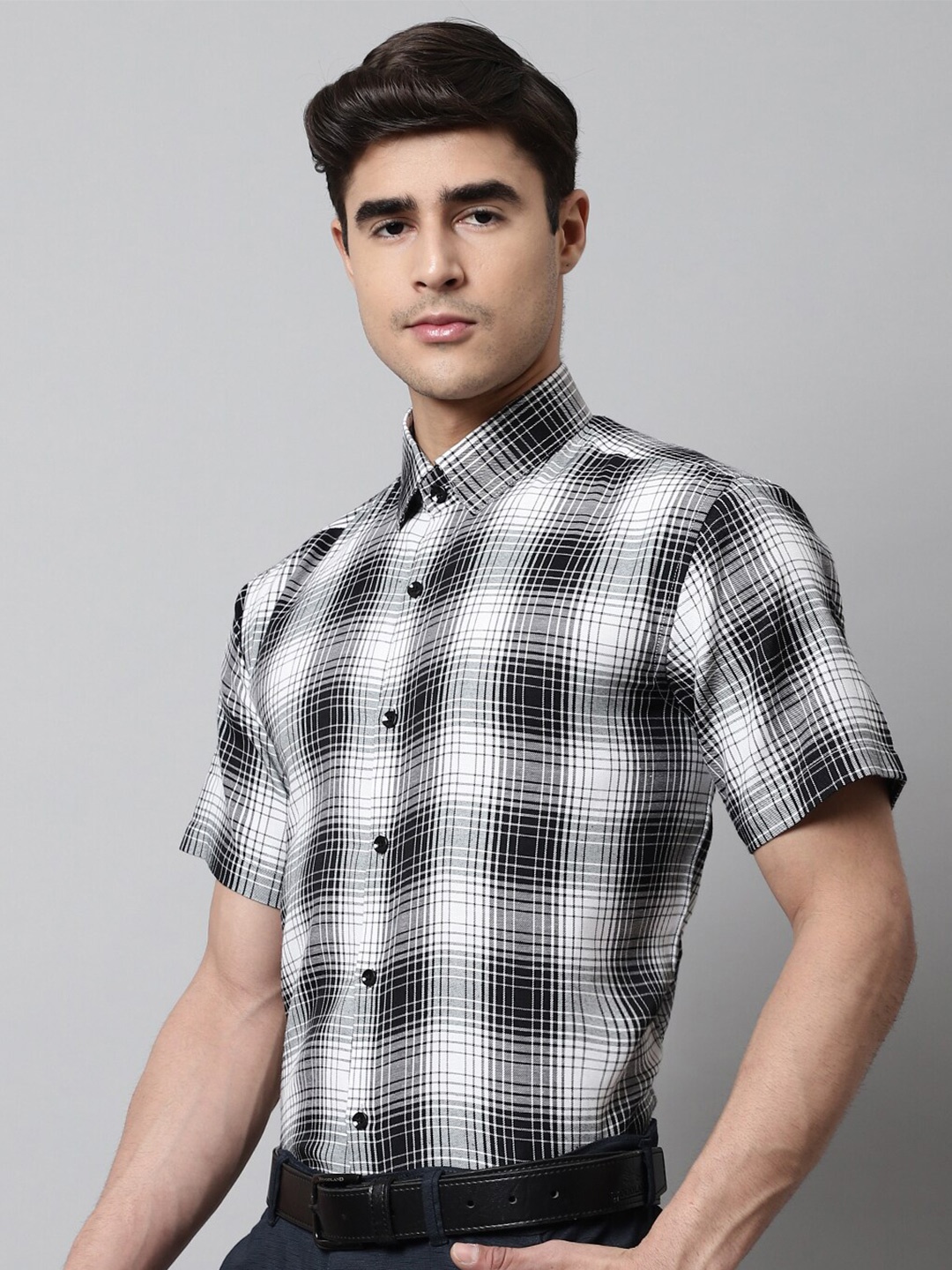 

JAINISH Men Classic Tartan Checks Checked Cotton Formal Shirt, Black
