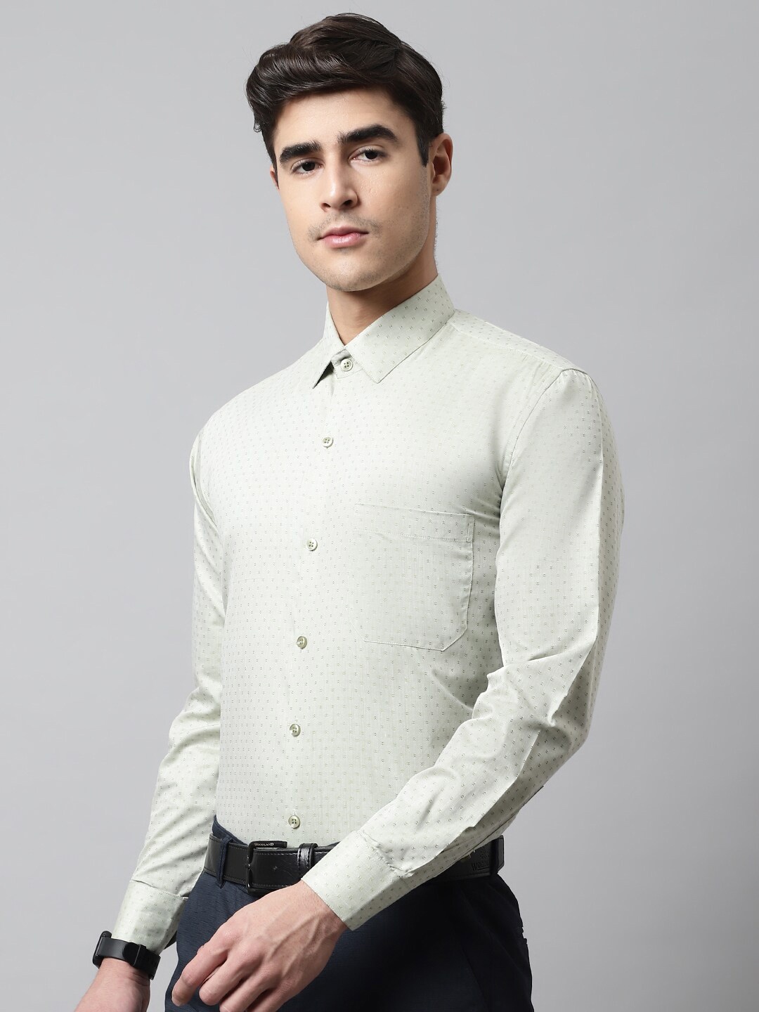 

JAINISH Men Classic Printed Pure Cotton Formal Shirt, Green