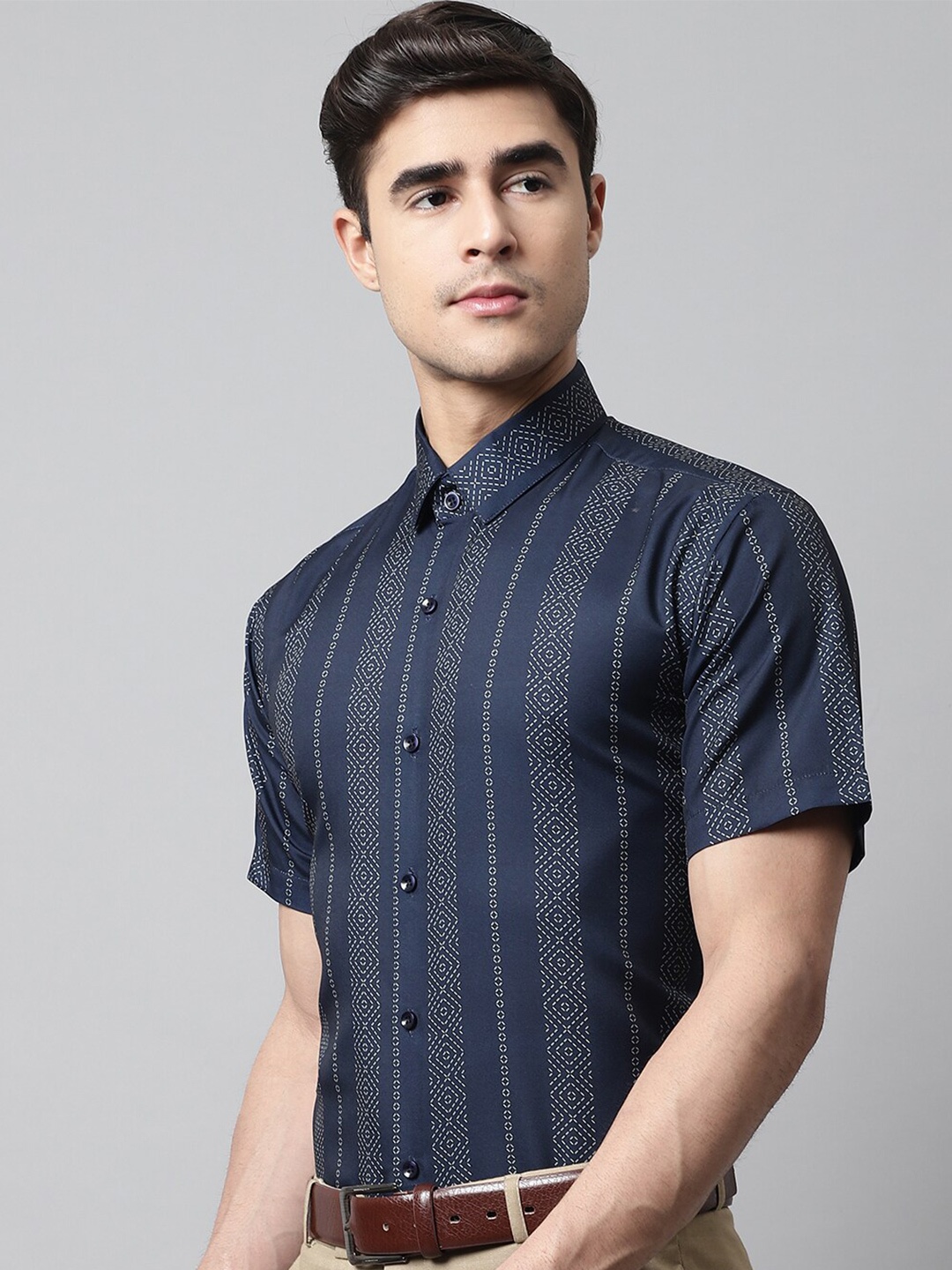 

JAINISH Men Classic Printed Cotton Formal Shirt, Navy blue