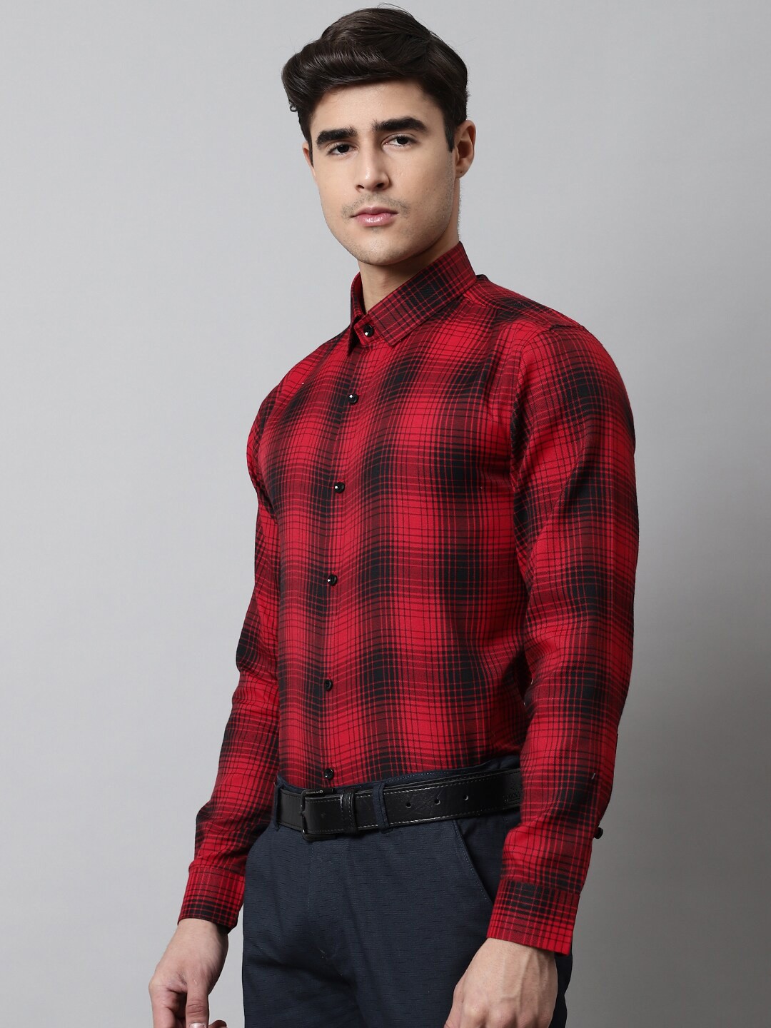 

JAINISH Men Classic Tartan Checked Pure Cotton Jainish Formal Shirt, Red