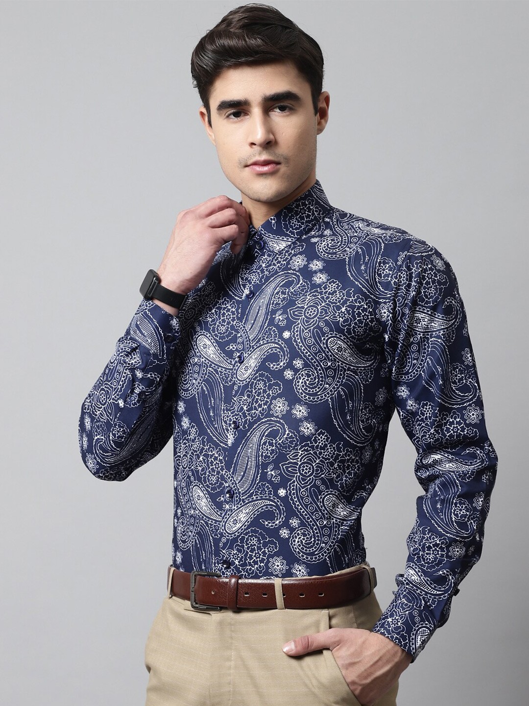 

JAINISH Men Classic Printed Pure Cotton Jainish Formal Shirt, Navy blue