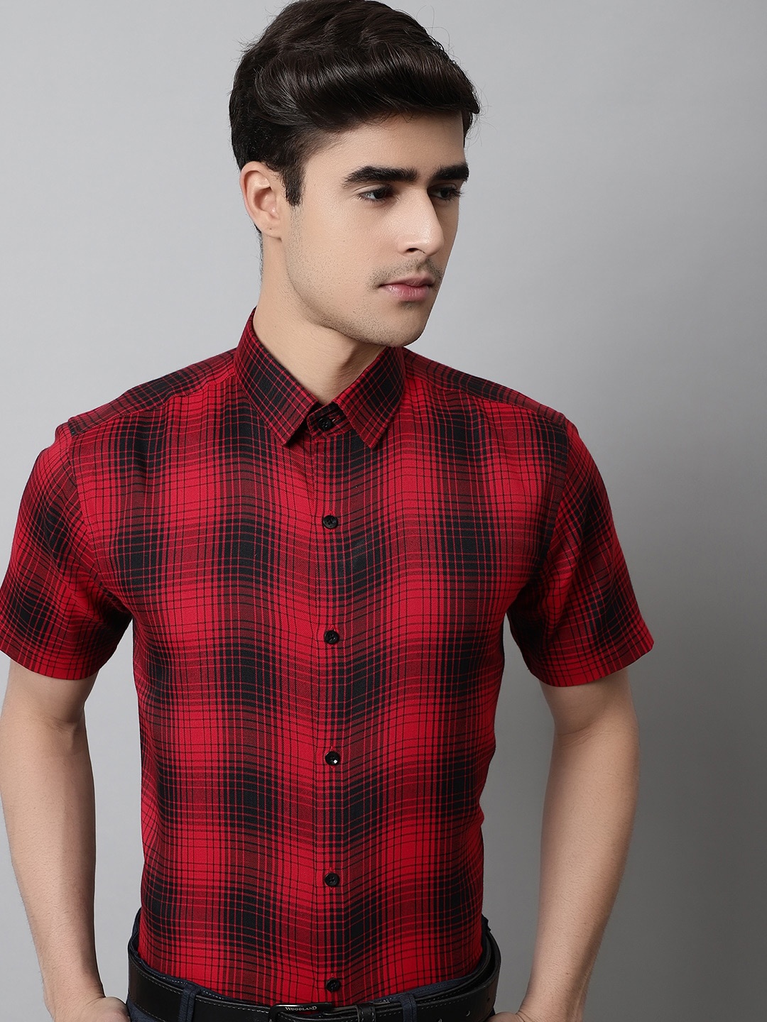 

JAINISH Men Classic Tartan Checked Pure Cotton Jainish Formal Shirt, Red