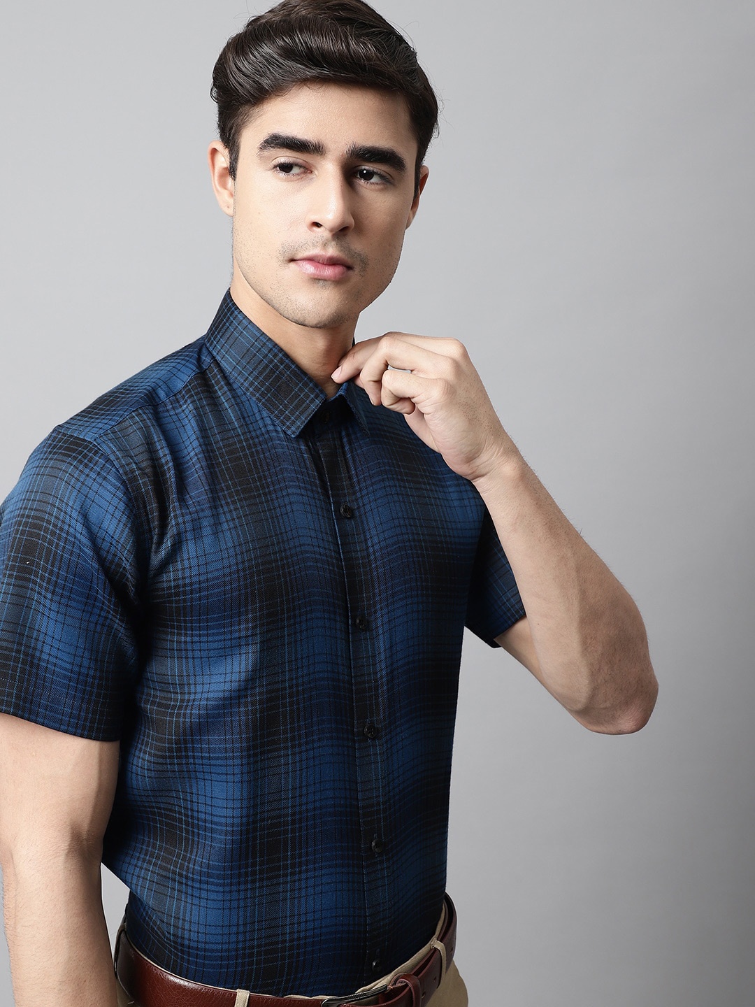 

JAINISH Men Classic Tartan Checked Pure Cotton Jainish Formal Shirt, Blue