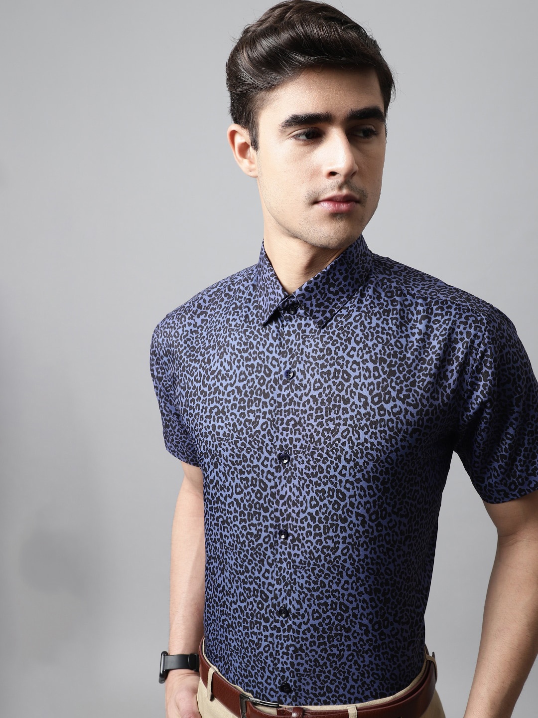 

JAINISH Men Animal Printed Cotton Formal Shirt, Navy blue