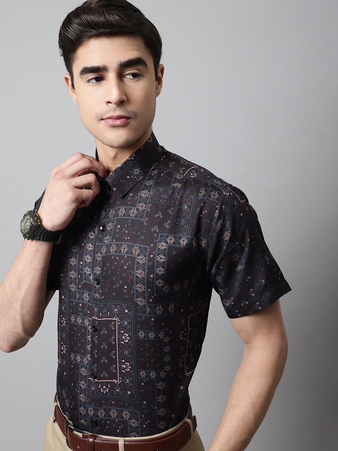 

JAINISH Men Printed Cotton Formal Shirt, Black