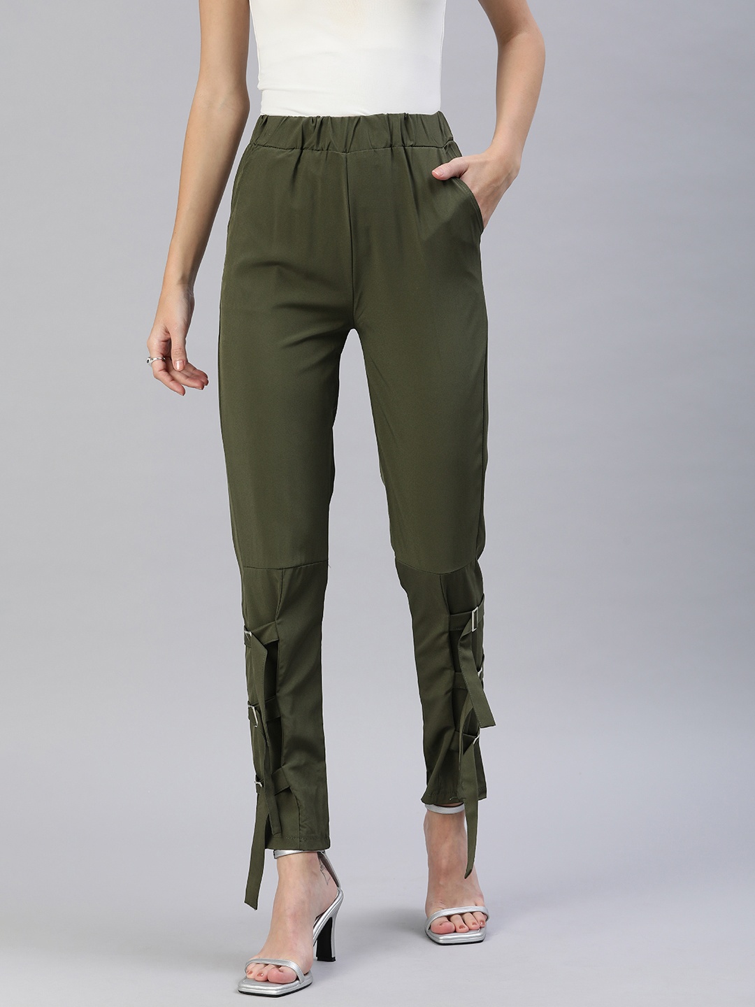 

London Rag Women Slim Fit High-Rise Joggers, Green