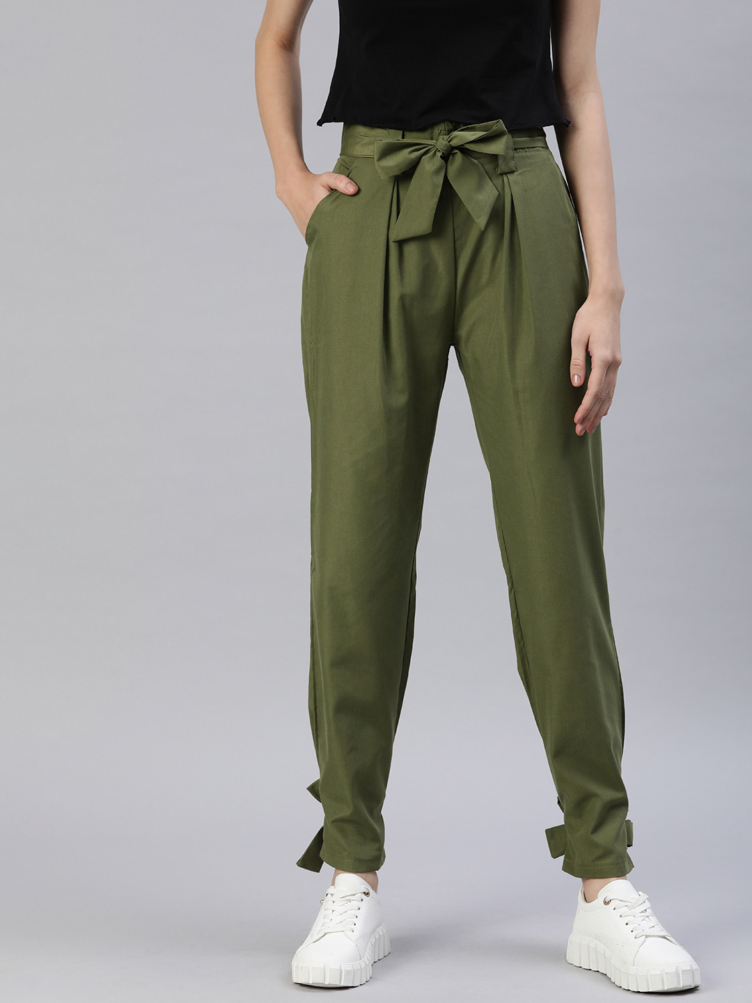 

London Rag Women High-Rise Pleated Peg Trousers, Green
