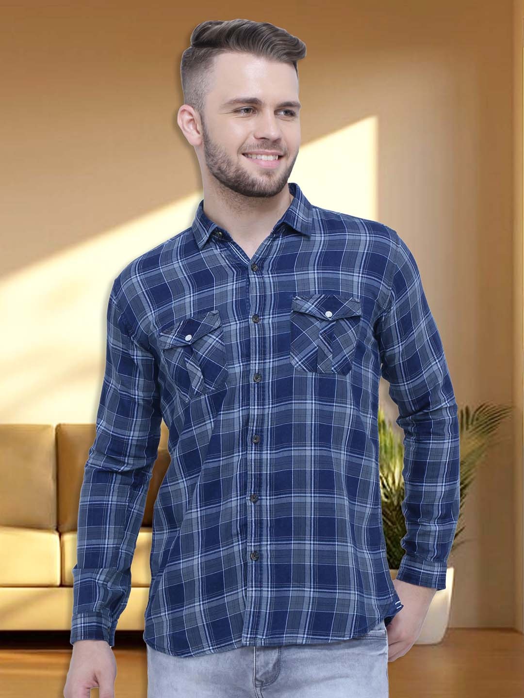 

Kuons Avenue Men Smart Slim Fit Checked Cotton Casual Shirt, Grey