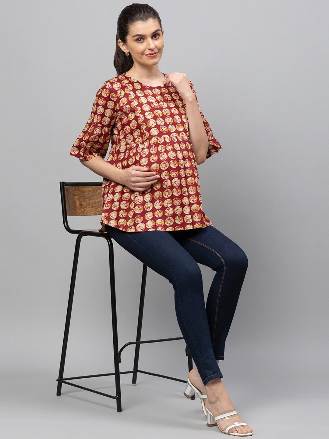

AV2 Cotton Geometric Print Top, Red