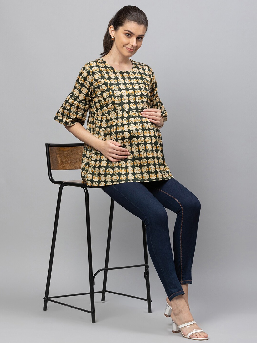 

AV2 Cotton Maternity Geometric Print Top, Brown