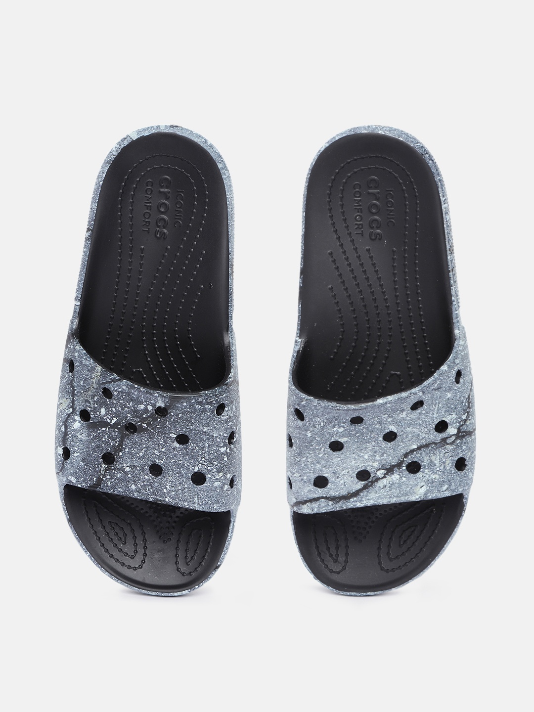 

Crocs Unisex Abstract Print Croslite Sliders With Cut-Out Detail, Grey