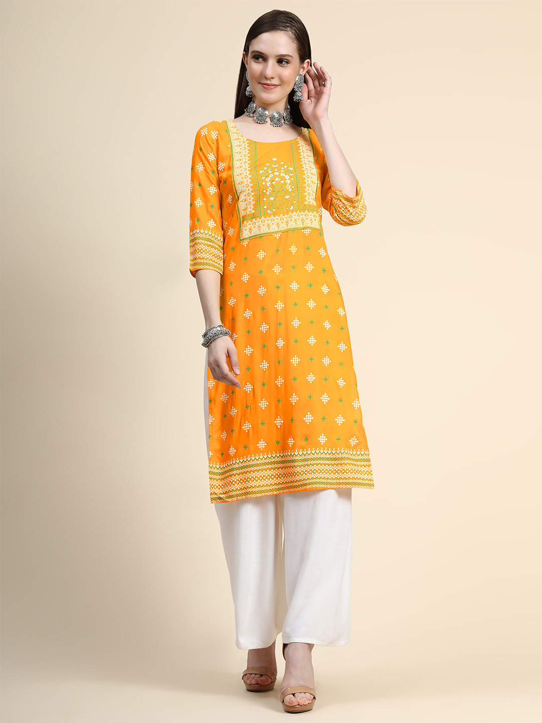 

Fashion FRICKS Ethnic Motifs Printed Kurta, Mustard