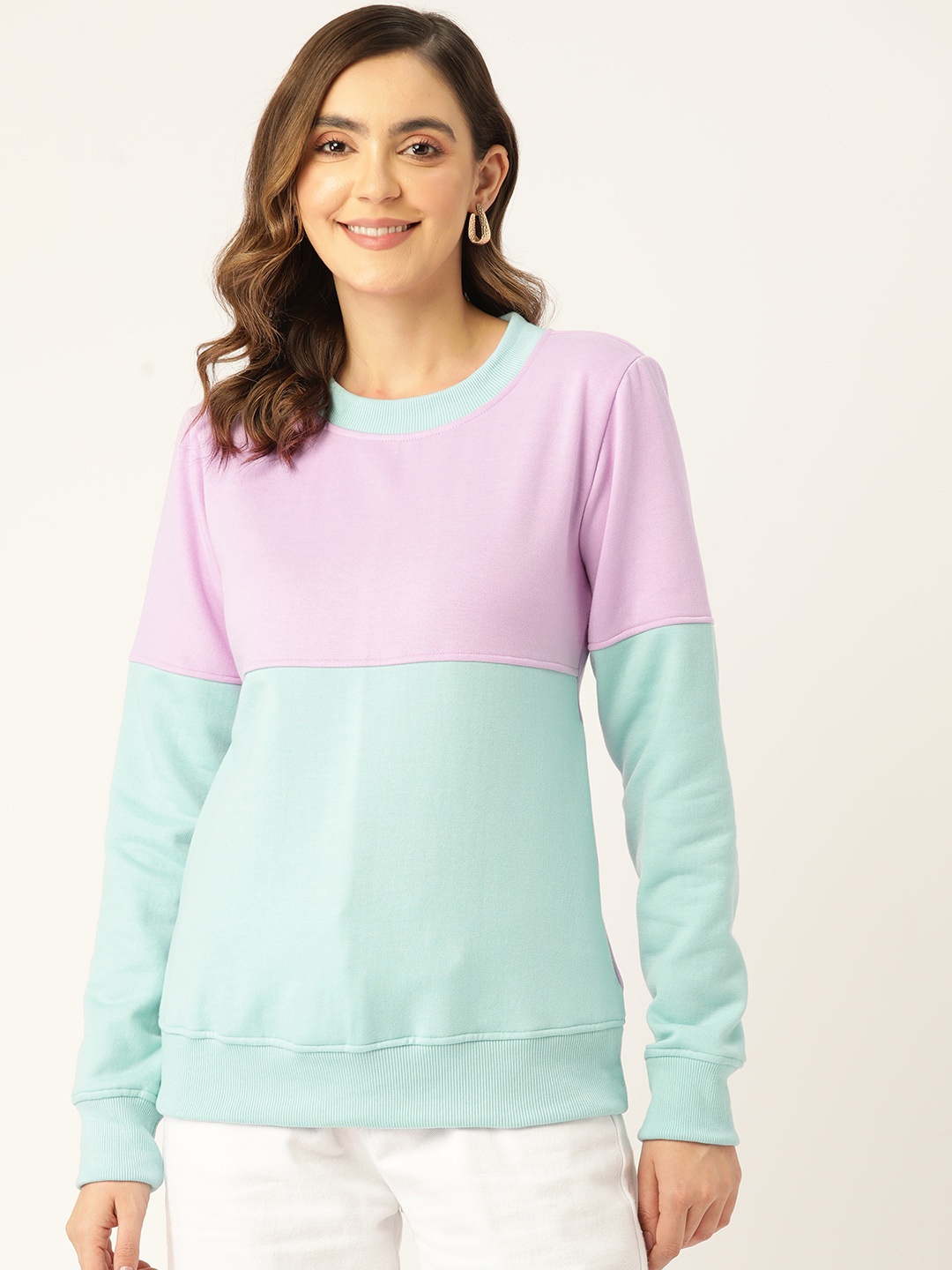 

BRINNS Women Colourblocked Fleece Sweatshirt, Turquoise blue