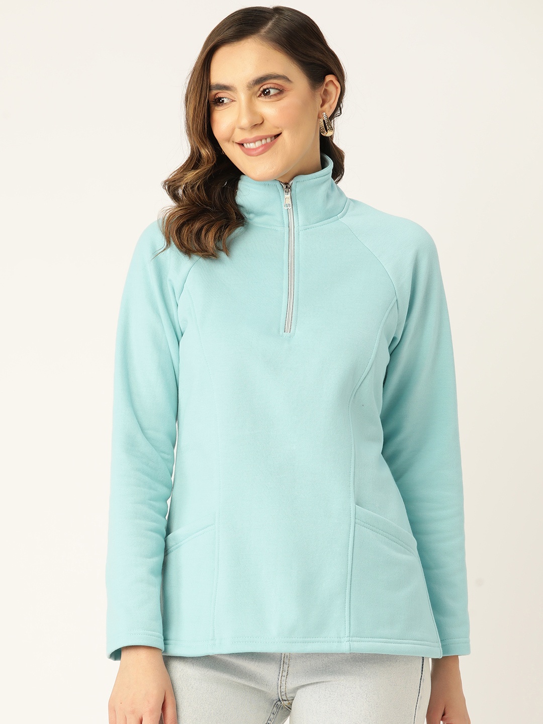 

BRINNS Women Fleece High Neck Sweatshirt, Turquoise blue