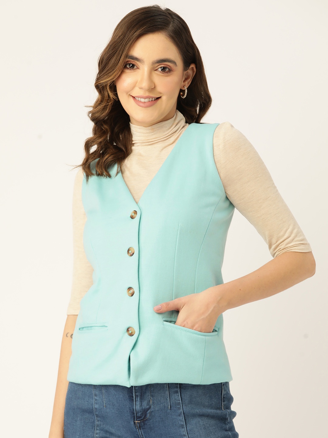 

BRINNS V-Neck Knitted Waistcoat, Turquoise blue