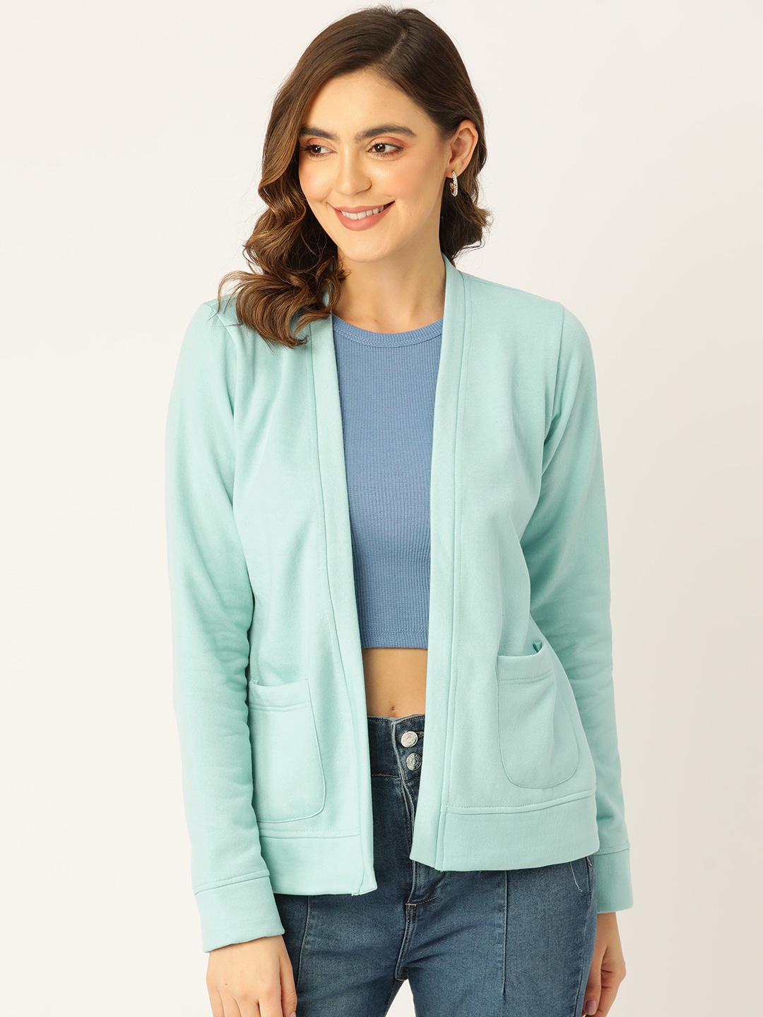 

BRINNS Women Fleece Open Front Jacket, Turquoise blue