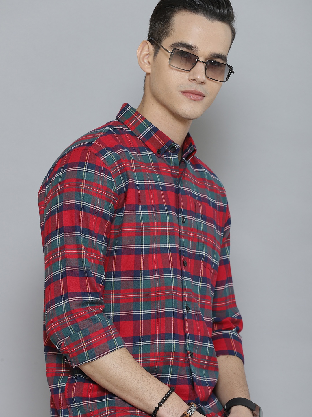

DENNISON Men Smart Tartan Checked Cotton Casual Shirt, Red