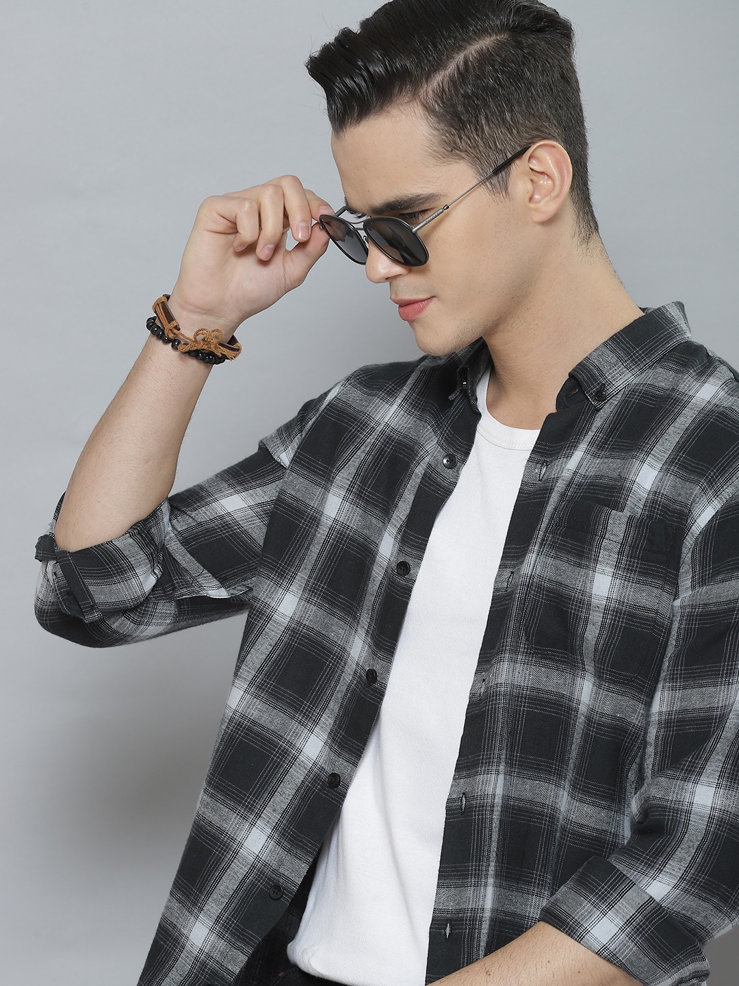 

DENNISON Men Smart Tartan Checked Cotton Casual Shirt, Black