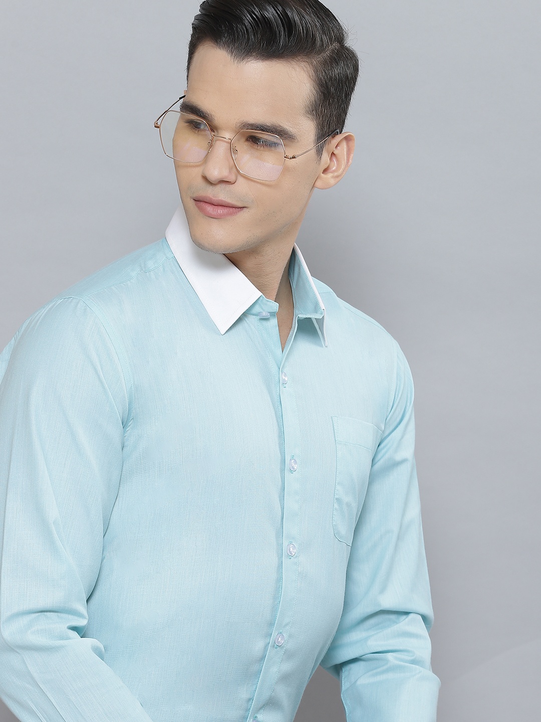 

DENNISON Men Smart Slim Fit Formal Shirt, Turquoise blue