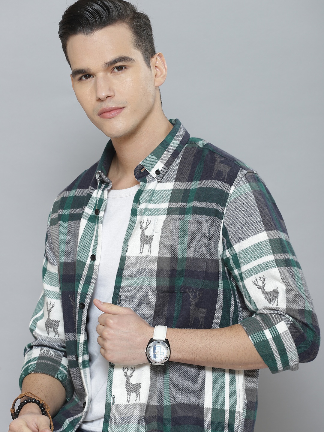 

DENNISON Men Smart Tartan Checked Cotton Casual Shirt, White