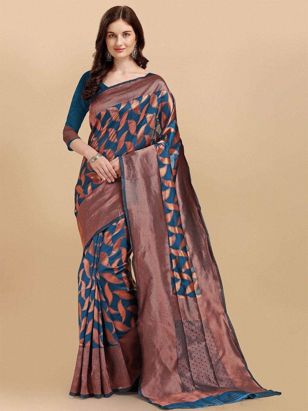 

Fashion Booms Ethnic Motifs Zari Pure Silk Kanjeevaram Saree, Blue