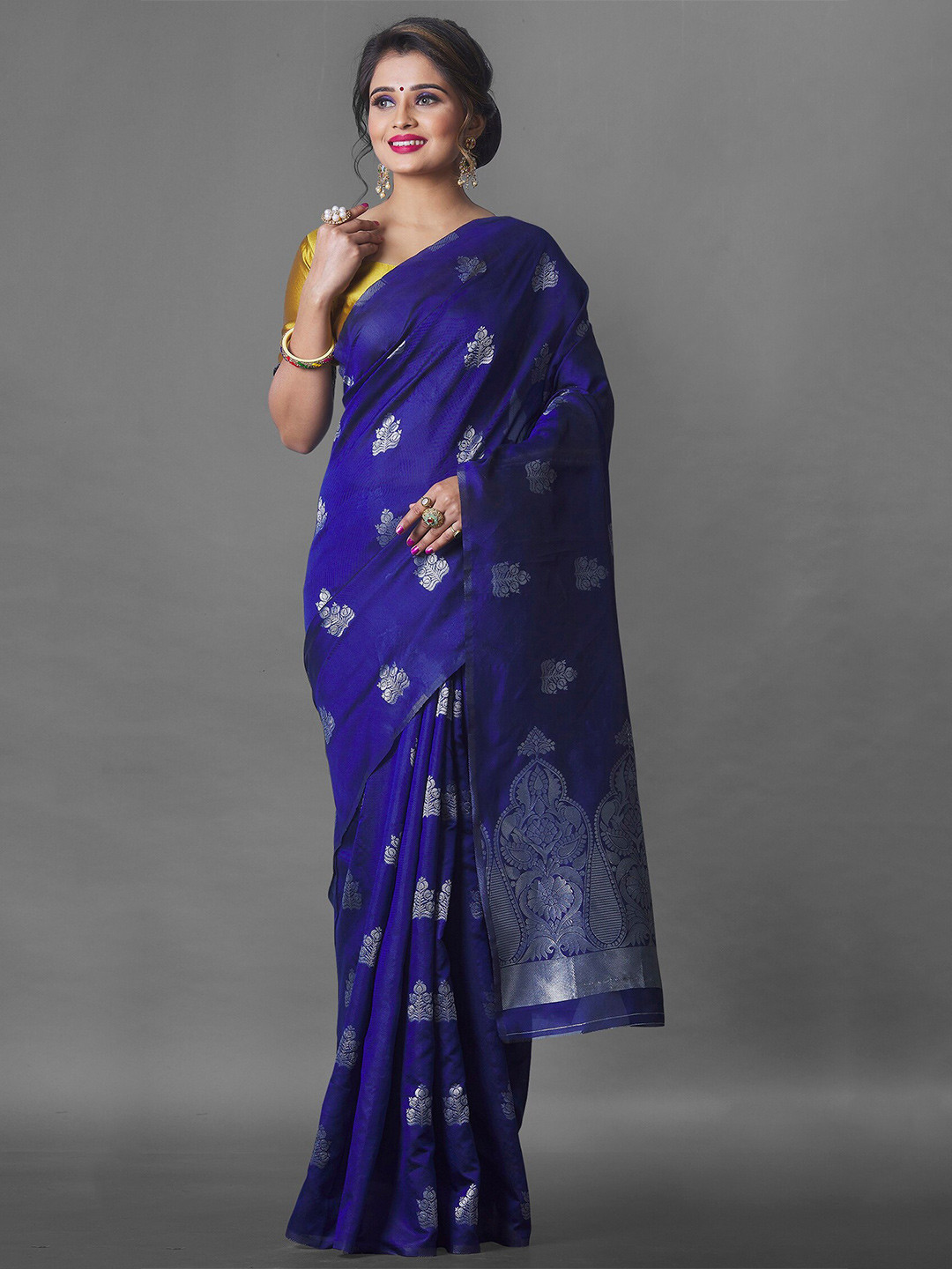 

Fashion Booms Ethnic Motifs Zari Pure Silk Kanjeevaram Saree, Navy blue