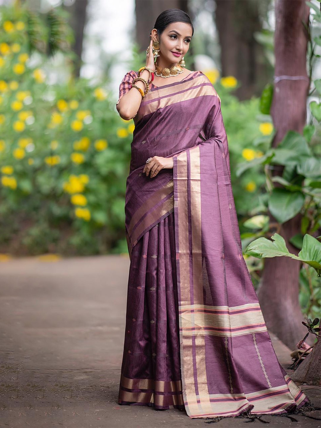 

Fashion Booms Woven Design Zari Pure Silk Kanjeevaram Saree, Purple