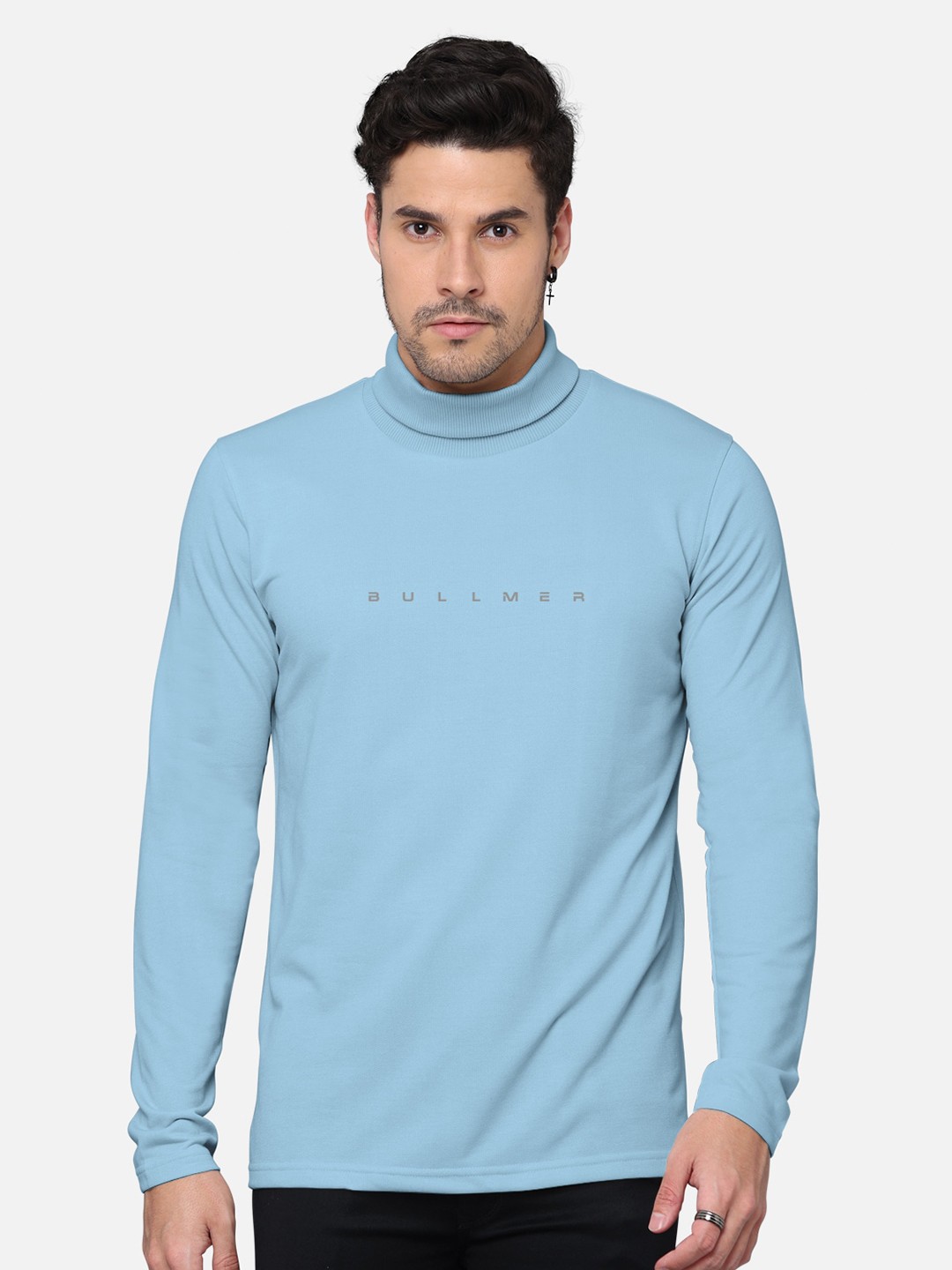 

BULLMER Men Typography Printed High Neck Cotton T-shirt, Blue