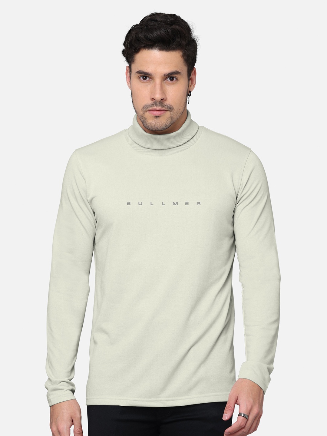 

BULLMER Men Off White Typography Printed High Neck Cotton T-shirt
