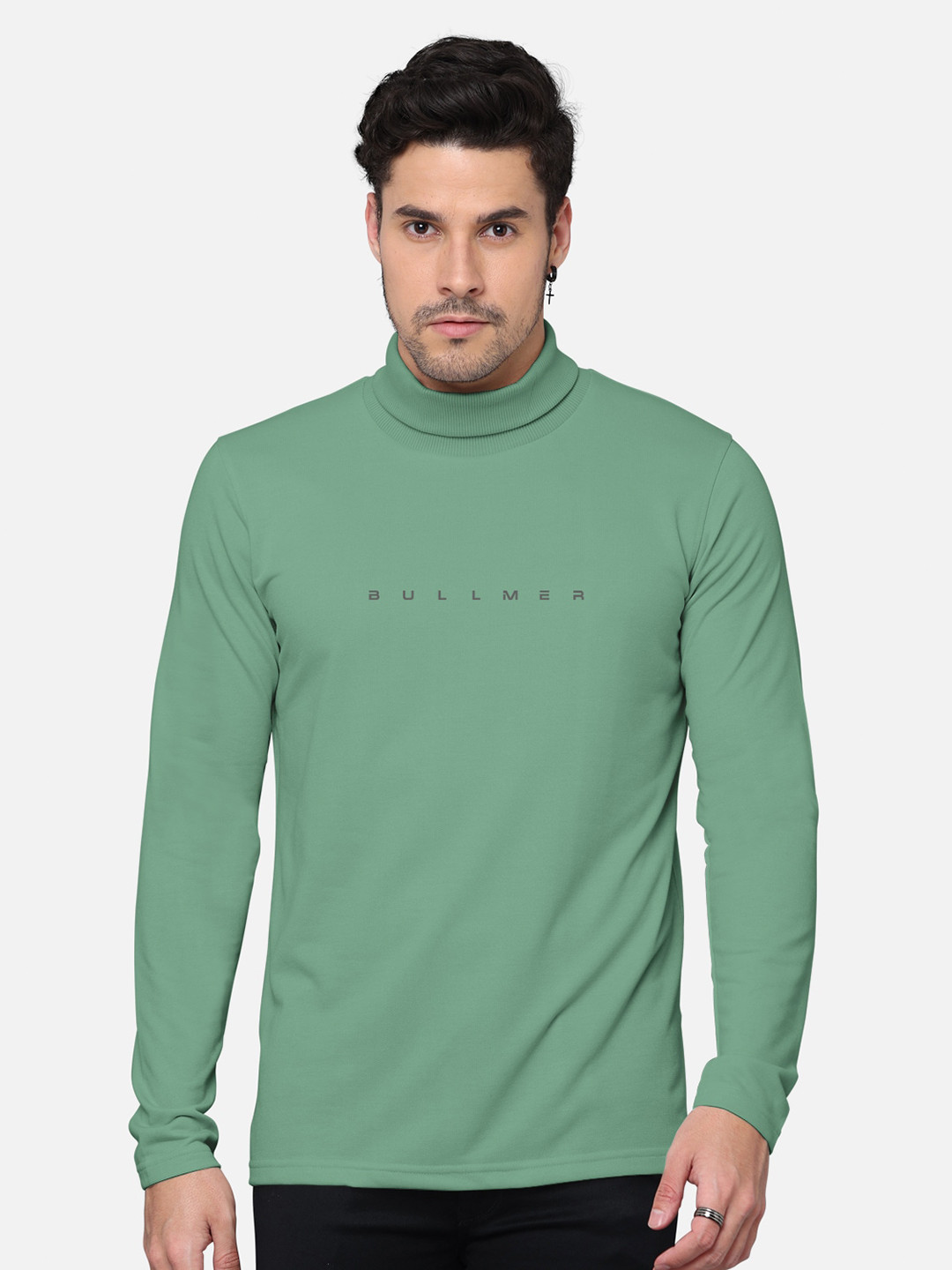 

BULLMER Men Typography Printed High Neck Cotton T-shirt, Green
