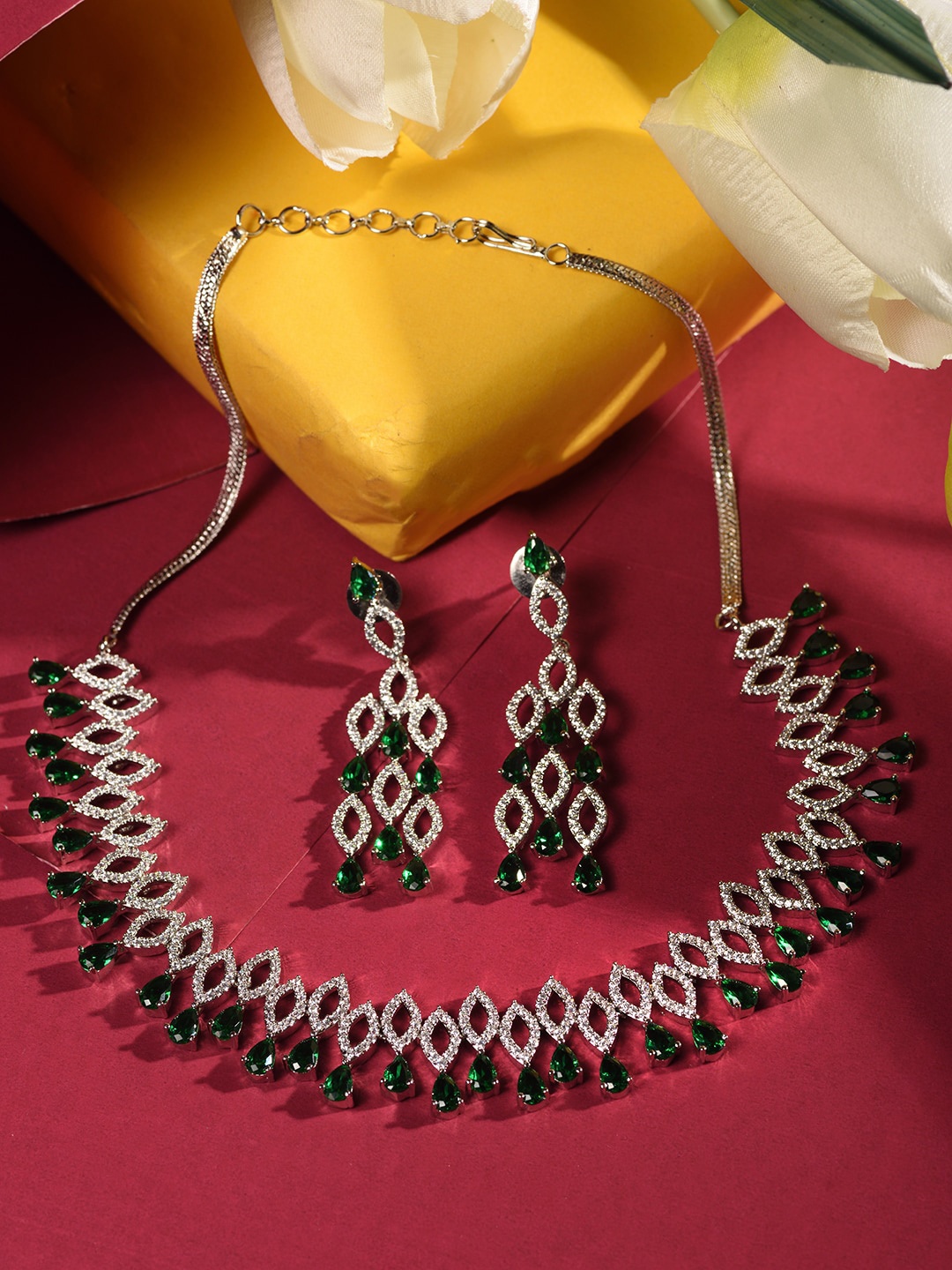 

Saraf RS Jewellery Silver-Plated AD-Studded Jewellery Set, Green