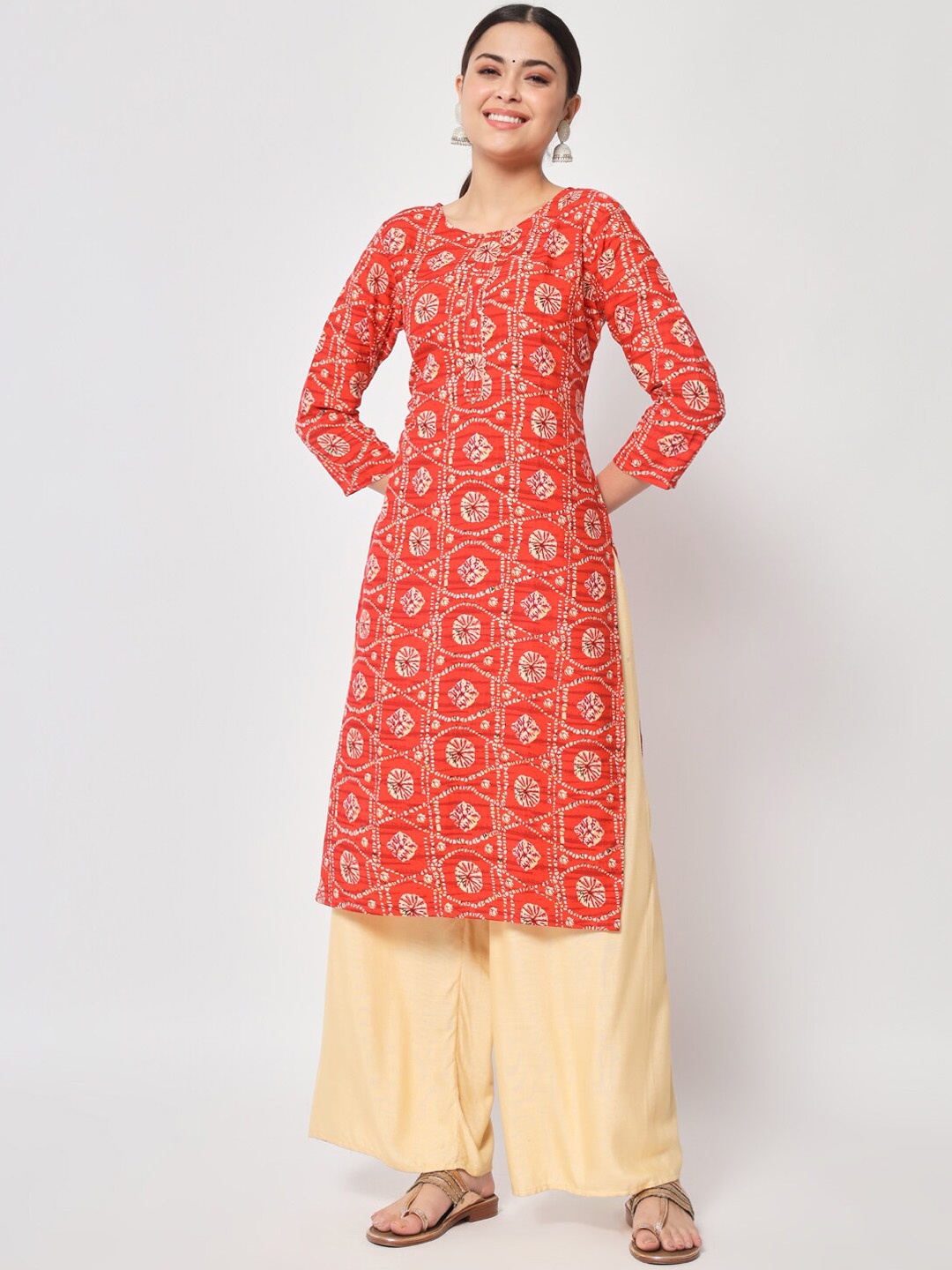 

Fbella Tribal Printed Straight Kurta, Red