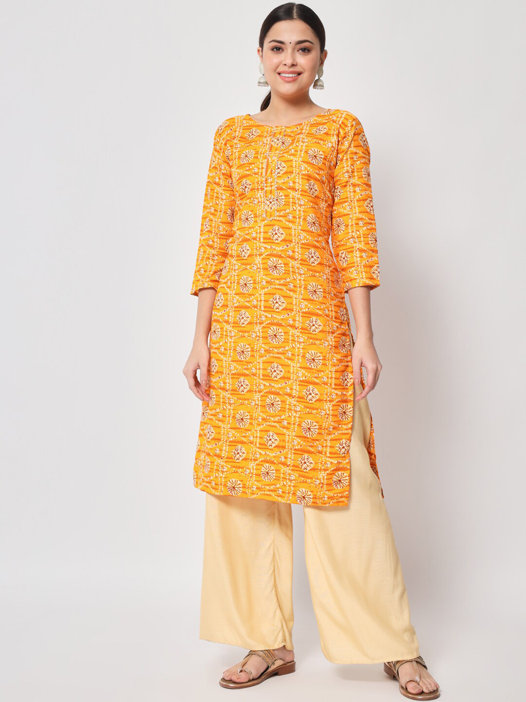 

Fbella Bandhani Printed Gotta Patti Kurta, Yellow